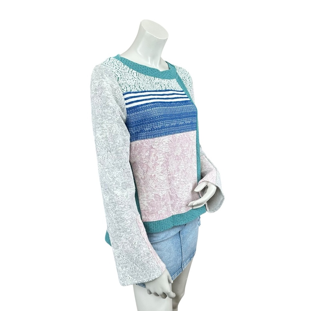 Anthropologie Postcard Open Snap Sides Pastel Patchwork Boho Sweater Size Medium - Picture 6 of 12